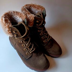 Cliffs GLENDIE Olive Green Suede Fur Trim Hiking Ankle Boots 6